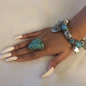 Turquoise stone ring & turq stone charm bracelet